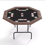 Padded Rails and Cup Holders  IdealFoldable Octagon Poker Table for 8 Players, Portable Casino Game Table with Sturdy Metal Legs, Padded Rails