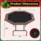 Padded Rails and Cup Holders  IdealFoldable Octagon Poker Table for 8 Players, Portable Casino Game Table with Sturdy Metal Legs, Padded Rails