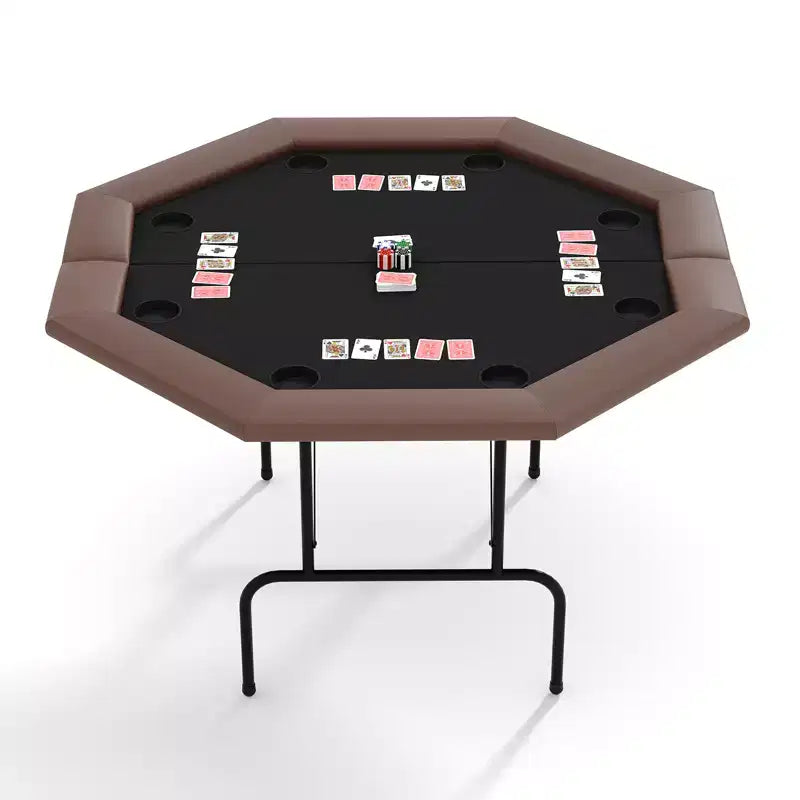 Padded Rails and Cup Holders  IdealFoldable Octagon Poker Table for 8 Players, Portable Casino Game Table with Sturdy Metal Legs, Padded Rails