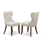 3-Piece Mahogany Finish Solid Wood Top - Button Tufted Dining Room Set - Seats 4