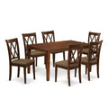 HomeStock 7-Piece Rectangle Mahogany Finish Solid Wood Top Dining Table with 6-Chairs with Cross Back