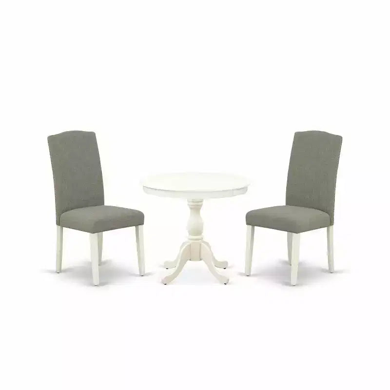 3-Piece Linen White Finish Solid Wood Top - Dining Room Set with High Back - Seats 4