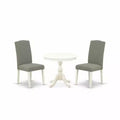 3-Piece Linen White Finish Solid Wood Top - Dining Room Set with High Back - Seats 4