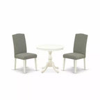 3-Piece Linen White Finish Solid Wood Top - Dining Room Set with High Back - Seats 4
