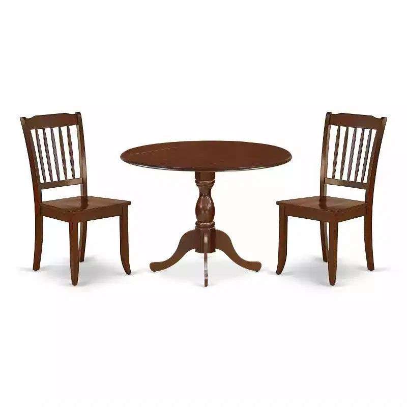 3-Piece Mahogany Finish Solid Wood Top Dining Room Set (Seats-4)