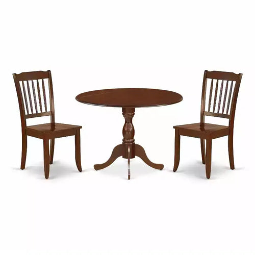 3-Piece Mahogany Finish Solid Wood Top Dining Room Set (Seats-4)