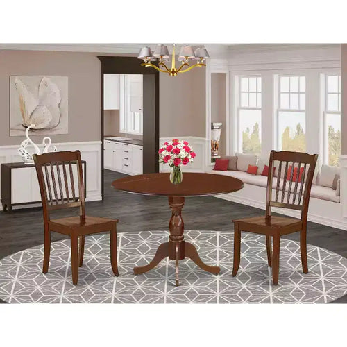 3-Piece Mahogany Finish Solid Wood Top Dining Room Set (Seats-4)