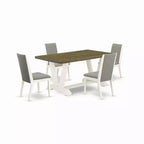 HomeStock 5-Piece Rectangle Wire Brushed Linen White Finish Solid Wood Top Dining table with 4 Chairs