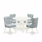 5-Piece Linen White Finish Solid Wood Top - Dining Room Set - Seats 4
