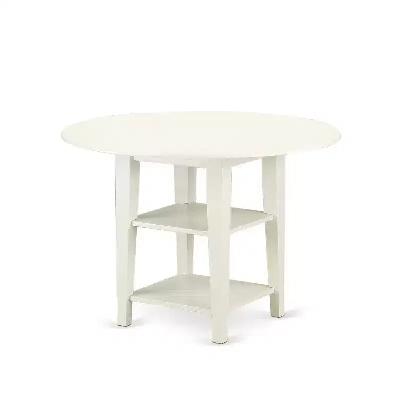 5-Piece Linen White Finish Solid Wood Top - Dining Room Set - Seats 4