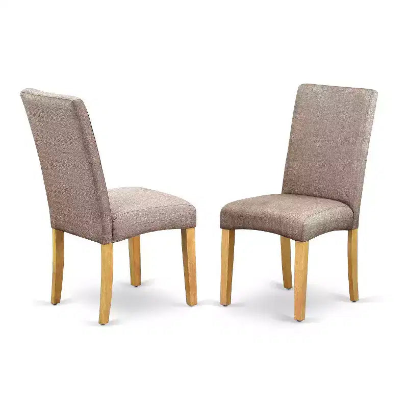 Country Cottage Dining Set - 5Pc Square Table & 4 Chairs - Linen Fabric - Oak Finish