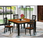 HomeStock 5-Piece Square Black and Cherry Finish Solid Wood Top Dining Table with 4 Chairs