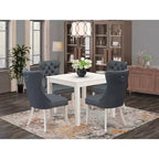 5-Piece Linen White Finish Solid Wood Top - Square Upholstered Dining Room Set - Seats 4