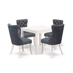 5-Piece Linen White Finish Solid Wood Top - Square Upholstered Dining Room Set - Seats 4