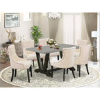 HomeStock 7-Piece Rectangle Natural Oak Finish Solid Wood Top Dining Table with 6-Chairs