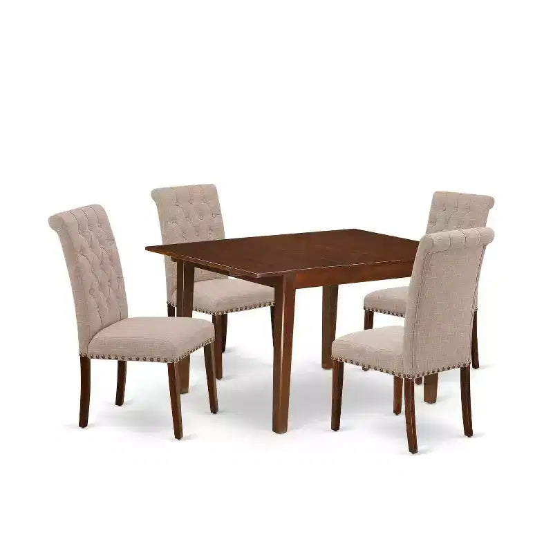 HomeStock 5-Pc Mahogany Finish Solid Wood Top - Rectangular Dining Room Set with Butterfly Leaf - Seats 4