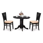 3-Piece Black Finish Solid Wood Top - Dining Room Set - Seats 4