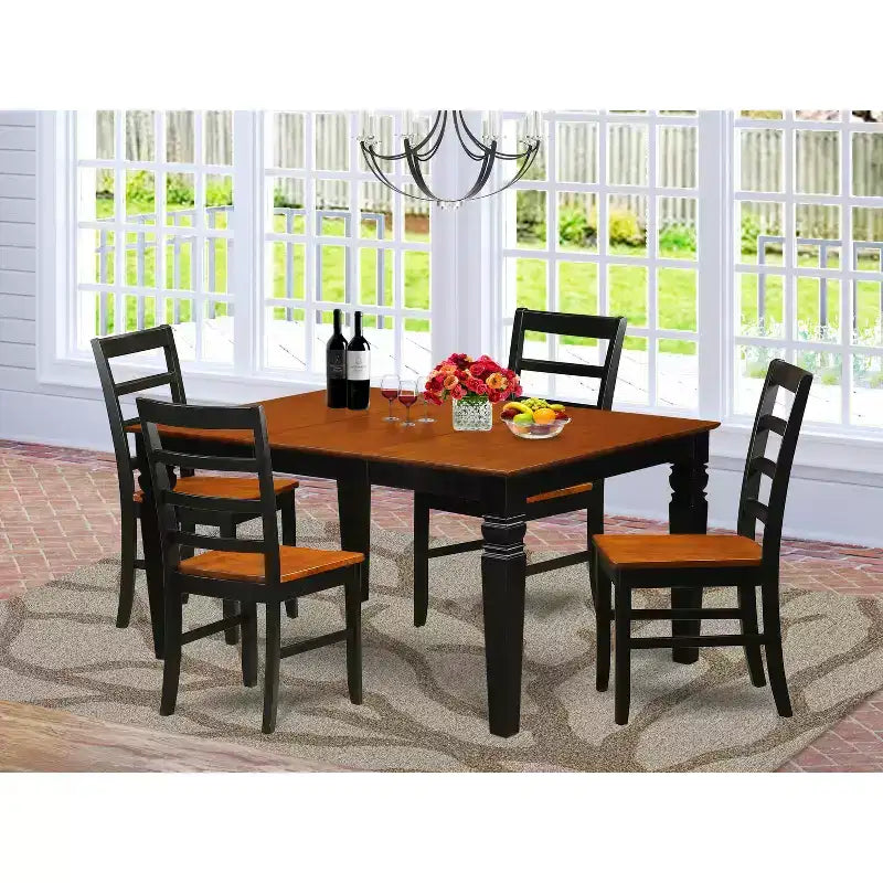 HomeStock 5-Piece Black and Cherry Finish Solid Wood Top Dining table with 4 Chairs