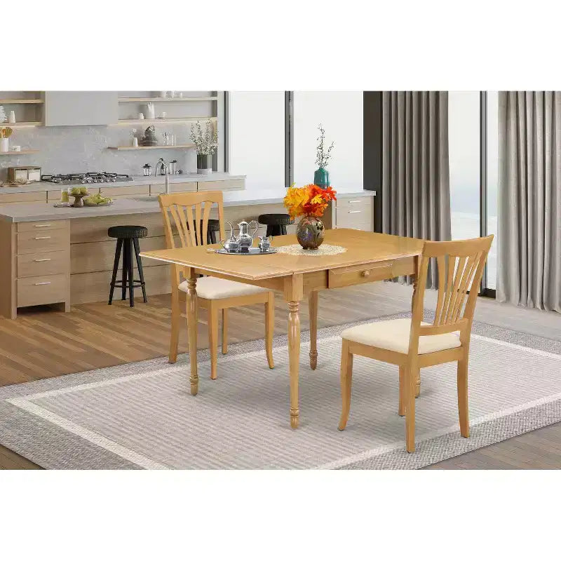 HomeStock 3-Piece Natural Brown Oak Finish Solid Wood Top with Dropleaf Dining Table Set