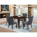 Ensemble de salle à manger rectangulaire 5 pièces en bois massif finition acajou, avec dessus de table et chaises rembourrées – 4 places