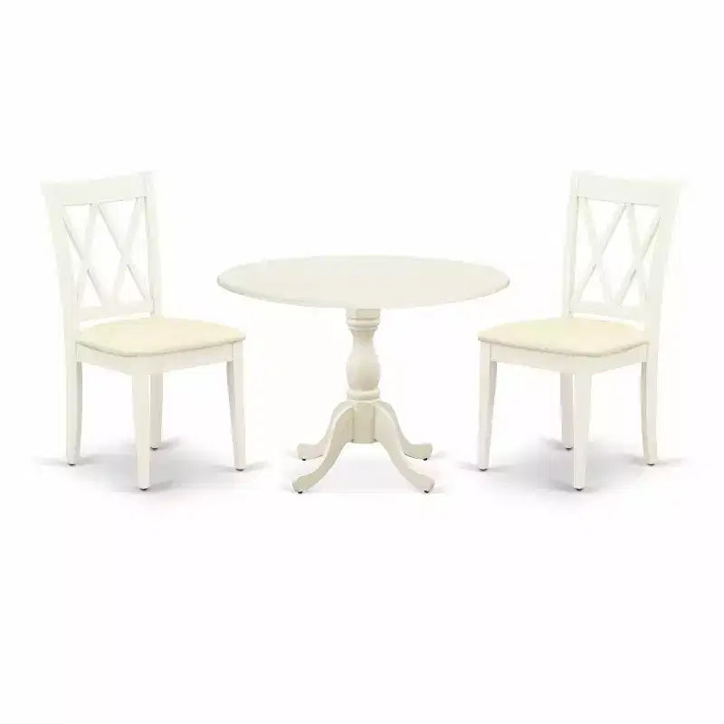 3-Piece Linen White Finish Solid Wood Top - Dining Room Set - Seats 4