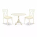 3-Piece Linen White Finish Solid Wood Top - Dining Room Set - Seats 4