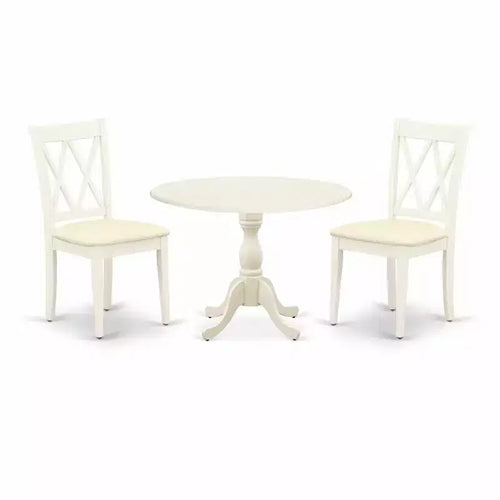 3-Piece Linen White Finish Solid Wood Top - Dining Room Set - Seats 4