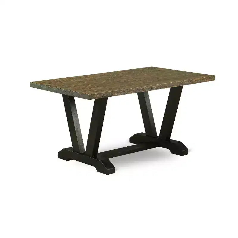 HomeStock 3-Piece Rectangle Distressed Jacobean Finish Solid Wood Top Dining Table with 2-Benches