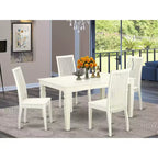 HomeStock 5-Piece Linen White Finish Solid Wood Top Dining table with 4 Chairs