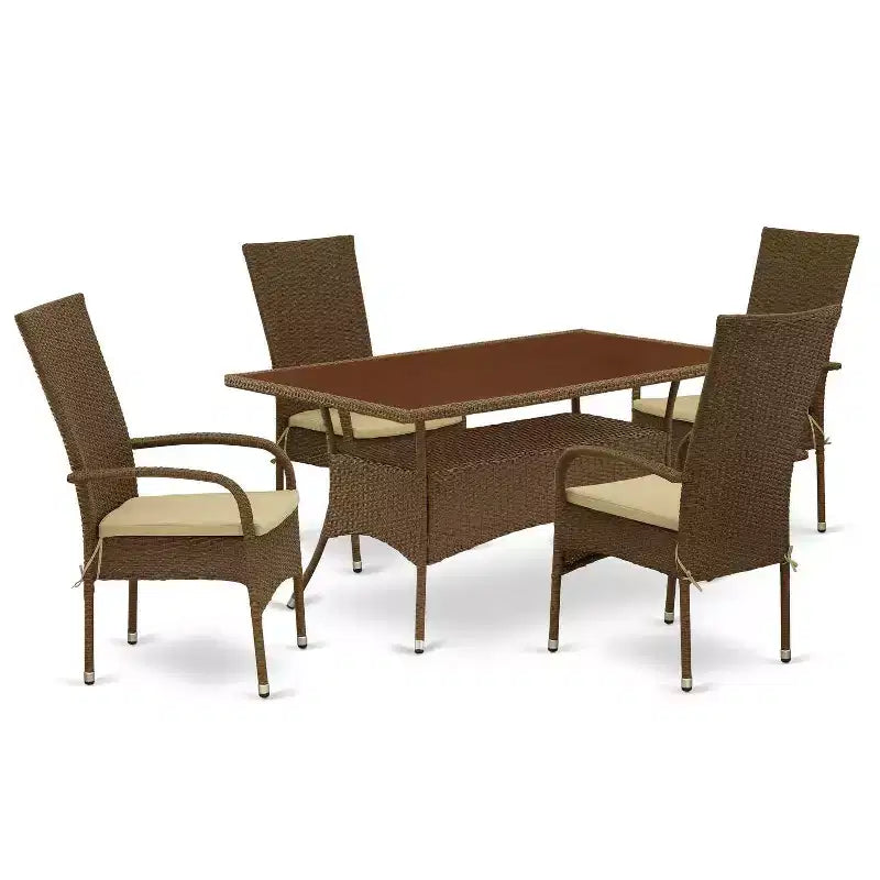 HomeStock 5-Piece Natural Oak Finish Solid Wood Top Dining table with 4 Chairs
