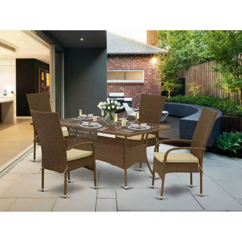 HomeStock 5-Piece Natural Oak Finish Solid Wood Top Dining table with 4 Chairs