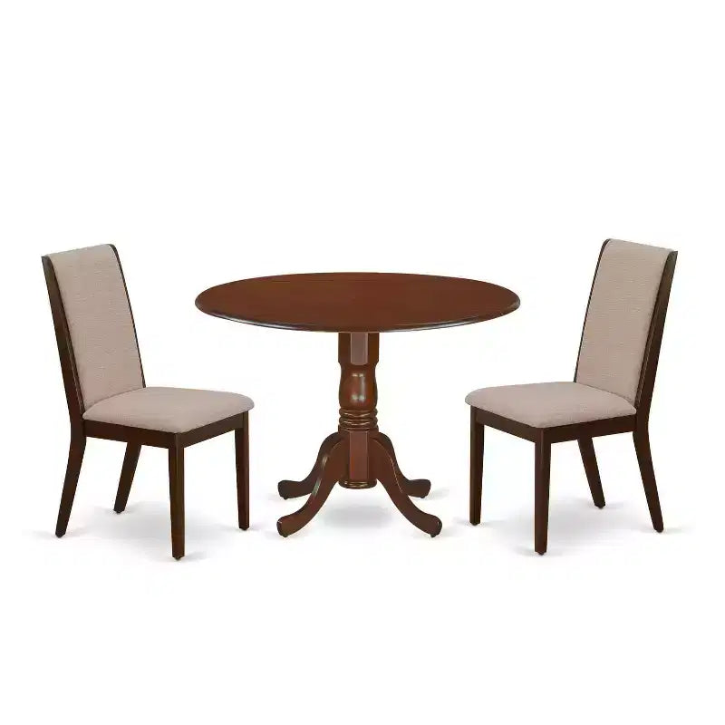 3-Piece Mahogany Finish Solid Wood Top - Round Dining Room Set - Seats 4