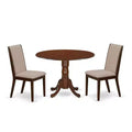 3-Piece Mahogany Finish Solid Wood Top - Round Dining Room Set - Seats 4