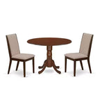 3-Piece Mahogany Finish Solid Wood Top - Round Dining Room Set - Seats 4