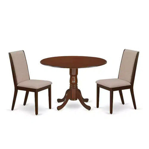 3-Piece Mahogany Finish Solid Wood Top - Round Dining Room Set - Seats 4