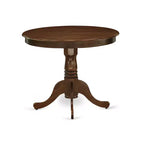 3-Piece Antique Walnut Finish Solid Wood Top - Round Dining Room Set - Seats 4
