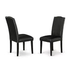 Round Kitchen Table Set 5pc 42 Table w/ Drop Leaves & 4 Parsons Chairs - Black PU Leather