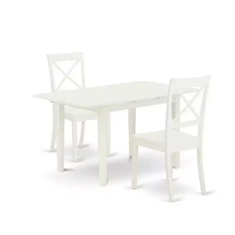 HomeStock 3-Piece Linen White Finish Rectangular Solid Wood Top with Butterfly Leaf Dining Table Set