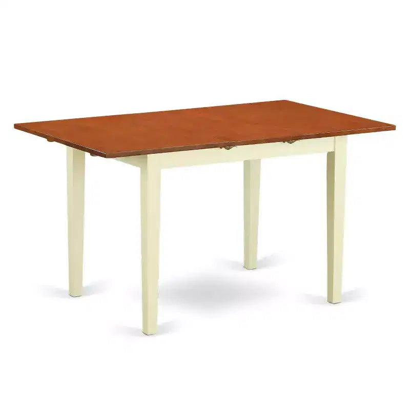 HomeStock 3-Piece Linen White Finish Rectangular Solid Wood Top with Butterfly Leaf Dining Table Set