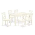 HomeStock 7-Pc Rectangle Buttermilk and Cherry Finish Solid Wood Top Dining Table with 6 Chairs with Butterfly Leaf Cross Back