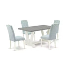 HomeStock 5-Piece Rectangle Natural Oak Finish Solid Wood Top Dining Table with 4 Parson Chair
