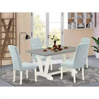 HomeStock 5-Piece Rectangle Natural Oak Finish Solid Wood Top Dining Table with 4 Parson Chair