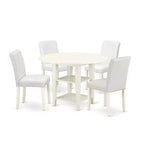 HomeStock 5-Pc Linen White Finish Solid Wood Top-Round Dining Room Set with Dropleaf-Seats 4