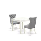 HomeStock 3-Pc Linen White Finish Square Solid Wood Top Dining Table Set
