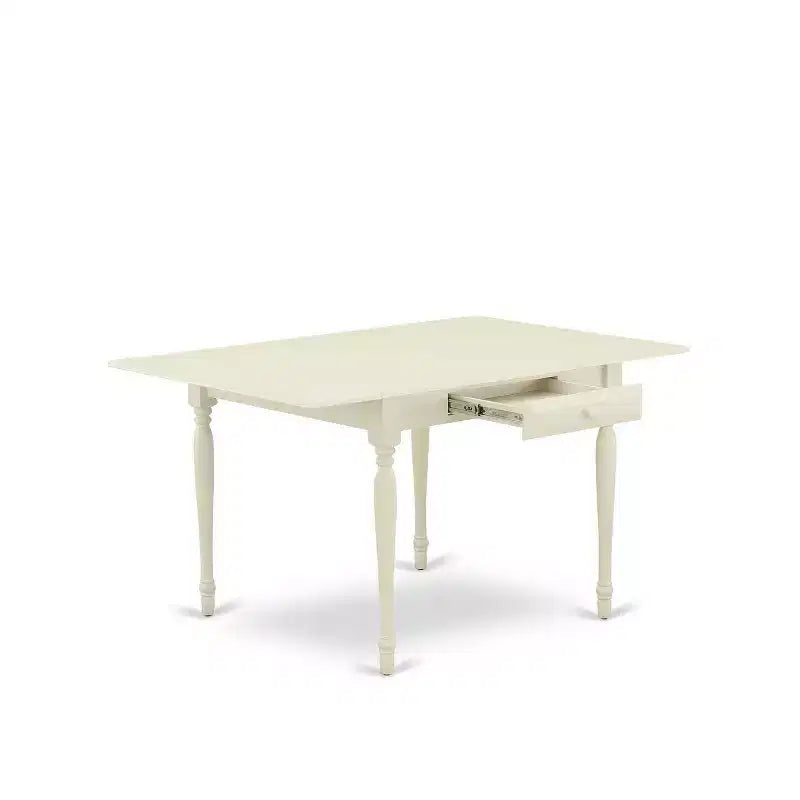 HomeStock 3-Pc Linen White Finish Rectangular Solid Wood Top with Dropleaf Dining Table Set