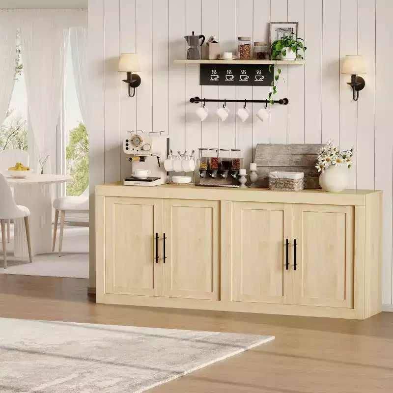 Buffet Sideboard with Storage, Modern Coffee Bar Cabinet with 4 Wood Doors, Kitchen Buffet Table for Dining Room,TV Stand for 50-80 Inch TV