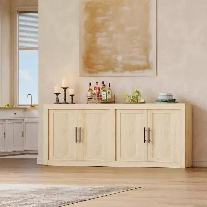 Buffet Sideboard with Storage, Modern Coffee Bar Cabinet with 4 Wood Doors, Kitchen Buffet Table for Dining Room,TV Stand for 50-80 Inch TV