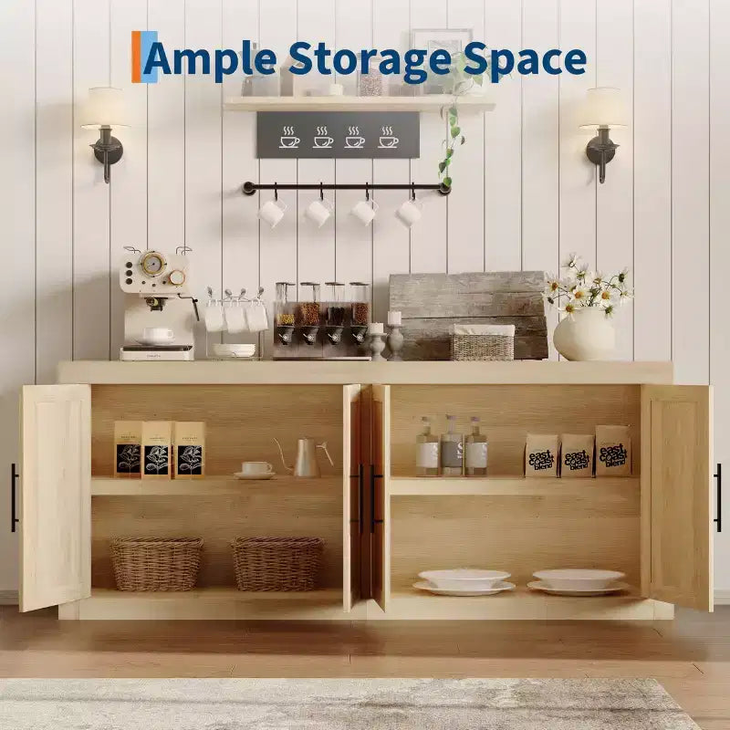 Buffet Sideboard with Storage, Modern Coffee Bar Cabinet with 4 Wood Doors, Kitchen Buffet Table for Dining Room,TV Stand for 50-80 Inch TV