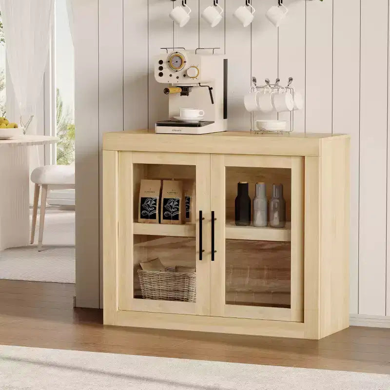 Buffet Sideboard with Storage, Modern Coffee Bar Cabinet with 4 Wood Doors, Kitchen Buffet Table for Dining Room,TV Stand for 50-80 Inch TV