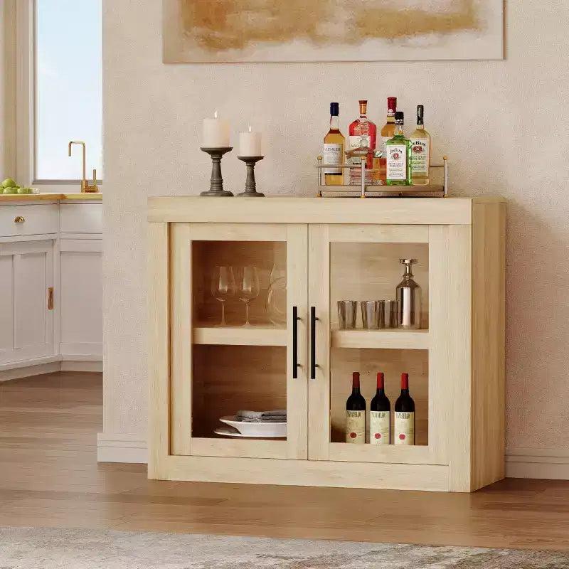 Buffet Sideboard with Storage, Modern Coffee Bar Cabinet with 4 Wood Doors, Kitchen Buffet Table for Dining Room,TV Stand for 50-80 Inch TV